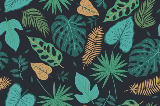 Seamless pattern with tropical leaves. Vector graphics.