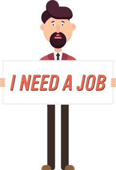 Sad unemployed man hold a banner with text for hiring png