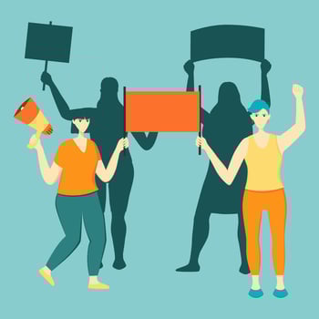Women protest with banners vector flat illustration