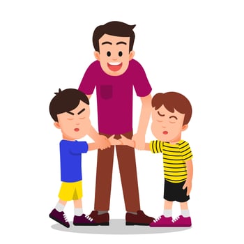 a father tries to reconcile his two fighting children vector
