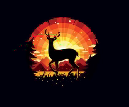 A deer stands in a clearing and watches a beautiful sunset. vector