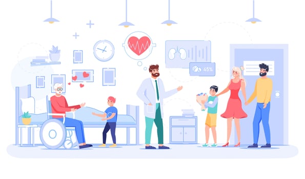 Happy relatives handicapped grandfather meeting vector