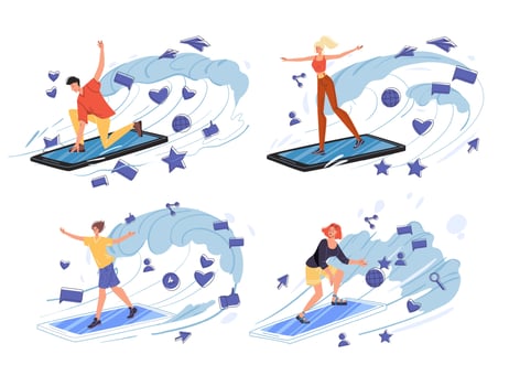 People mobile internet surfing dive into network vector