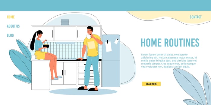 Happy family daily life, home routine landing page vector