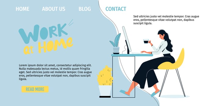 Businesswoman work at home landing page layout vector