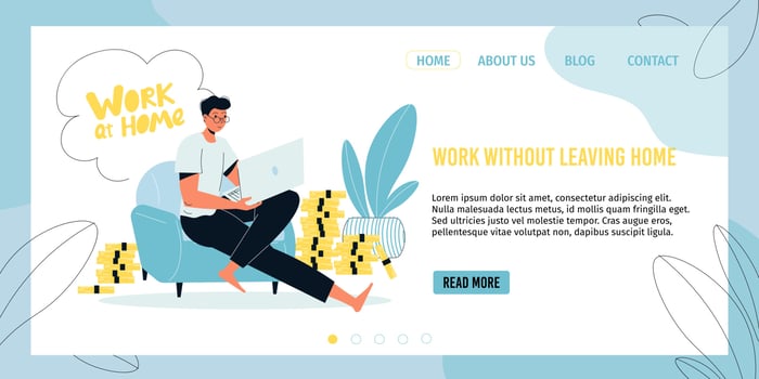 Work without leaving home landing page design vector