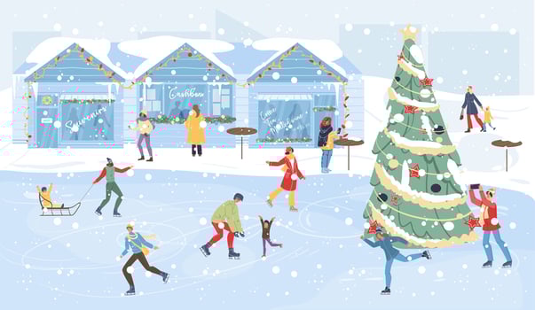 People at christmas holiday winter season fair vector