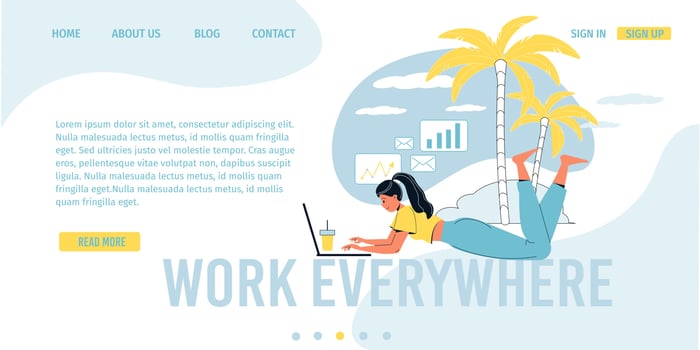 Freelance office everywhere landing page design vector