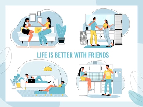 Young people friendship relationship lifestyle set vector