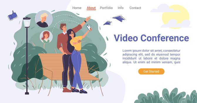 Mobile app for video conferencing landing page vector
