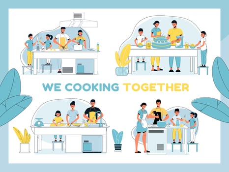Parent kid best culinary team cooking together set vector