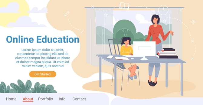 Online education for children at home landing page vector