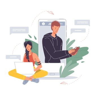 Flat cartoon characters online chat vector illustration concept