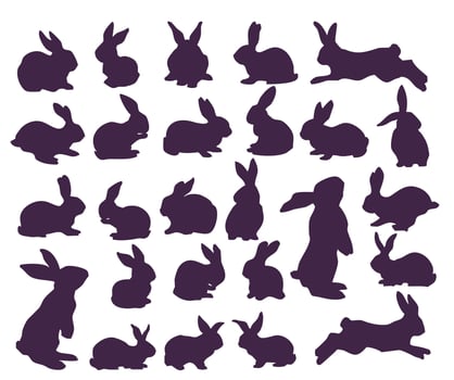 Set of rabbits and bunnies silhouettes. 26 pieces vector