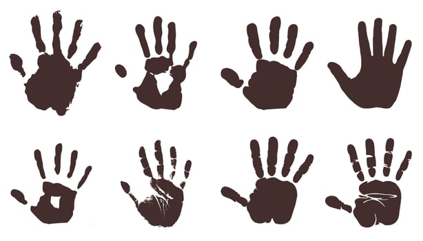 Set of male hand print silhouettes. Handprint silhouette. vector
