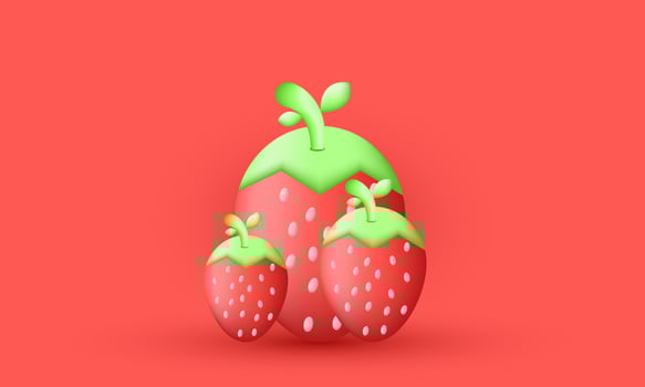 unique three strawberry 3d fruits vegetables design icon isolated on vector
