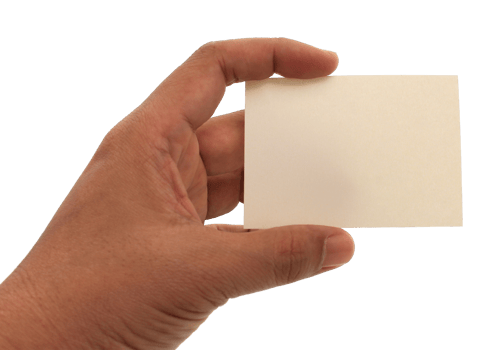 hand holding blank business name card on transparent background png file