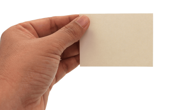 hand holding blank business name card on transparent background png file