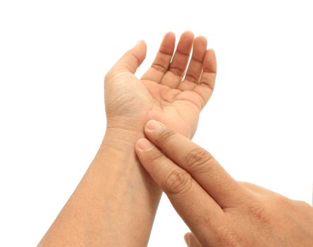 human hand checking himself the pulse on transparent background png file