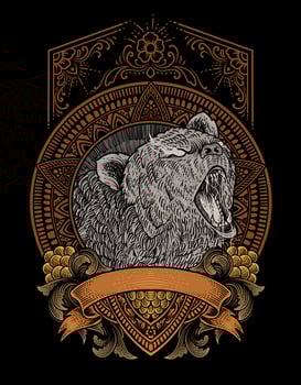 illustration vintage grizzly bear with engraving style vector
