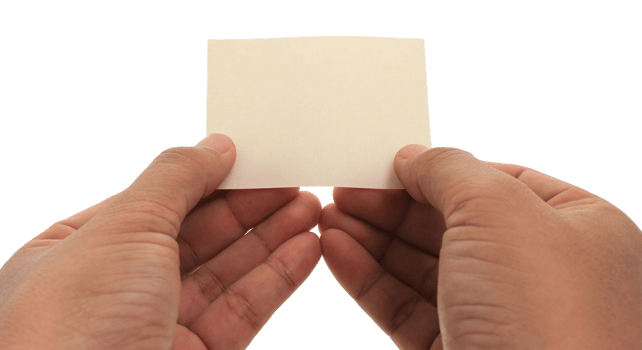 hand holding blank business name card on transparent background png file