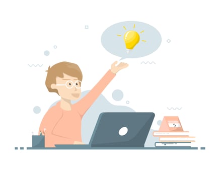 Cartoon boy ideas with laptop, Cartoon education concept, Vector illustration.