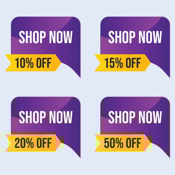 Sale tags set vector badges up to 10,15,20,50 percent off shop now big sale discount offer banner