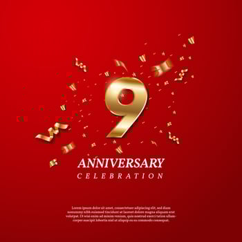 9th Anniversary celebration. Golden number 9 vector