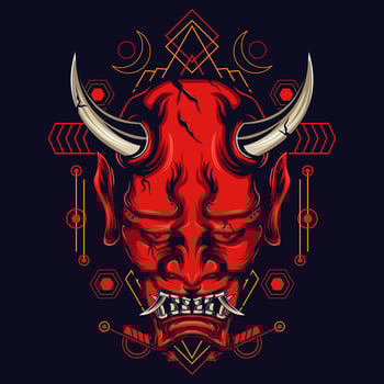 Devil mask with sacred geometry ornament and black background vector
