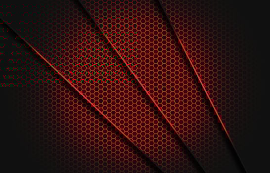 Abstract red slash dark grey triangle with red line on hexagon mesh pattern design modern luxury futuristic background vector illustration.