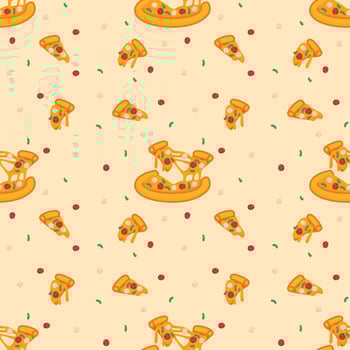 piece of pizza kawaii doodle flat cartoon vector illustration seamless pattern Gift Wrap wallpaper background