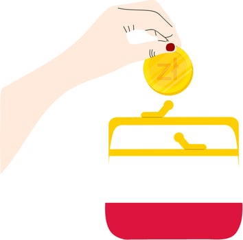 Poland vector hand drawn flag, Polish coins