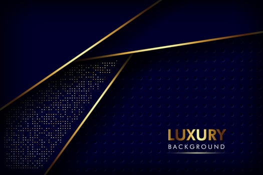 Abstract dark navy blue overlap layers with golden line, circle mesh Texture with silver and golden glitters dots element decoration. EPS10 vector
