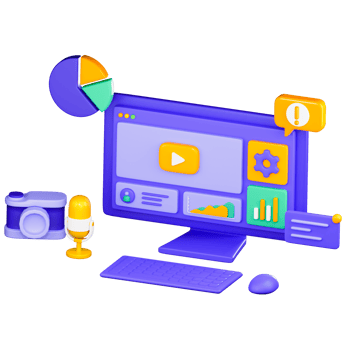 3D Computer Workspace PNG Illustration