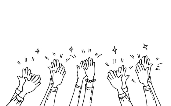 Hands clapping. hands up, applause and thumbs up gestures. hands people for concept design. doodle vector illustration