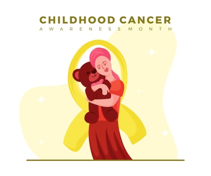 Childhood Cancer Awareness Month Girl Hugs Teddy Bear Flat Illustration Design vector