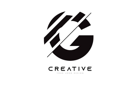 Sliced Letter G Logo Icon Design with Black and White Colors and Cut Slices vector