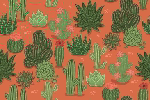 Desert seamless pattern with cacti. Vector graphics.
