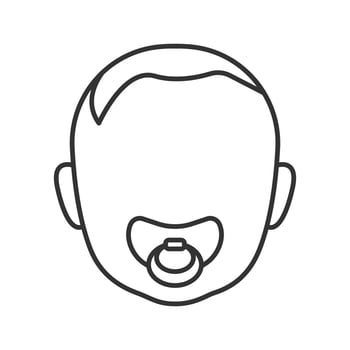 Baby face with pacifier linear icon. Thin line illustration. Child with soother in mouth. Contour symbol. Vector isolated outline drawing