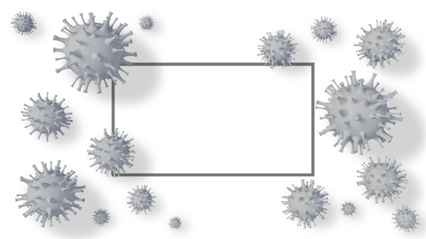 3d rendering image of covid-19 virus model and white frame for text png