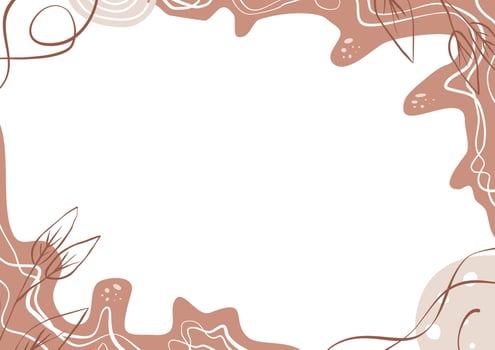 Leaves, circle, dot and line on wave minimal background. Vector illustration pastel abstract wallpaper.