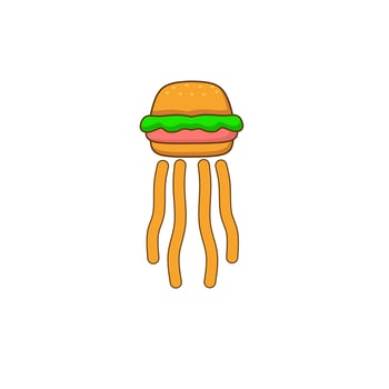 Illustration vector graphics of template logo burger combination with jelly fish