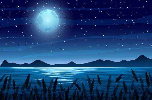 River Scenery with Full Moon Night Background vector