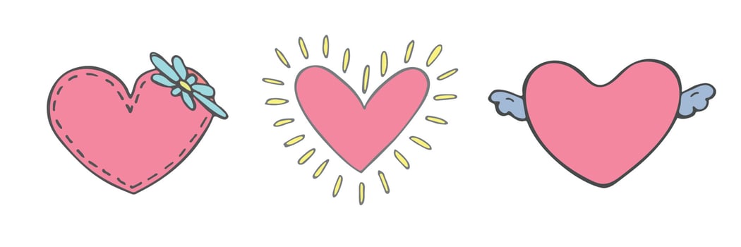 Set of simple hand drawn heart illustration. Cute valentine's day heart doodle. vector
