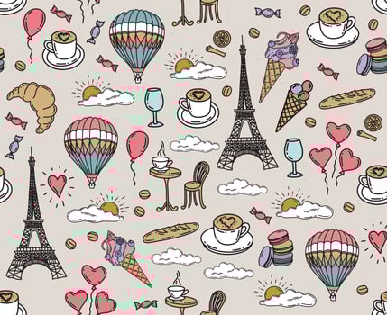 Set of hand drawn French icons, Paris sketch illustration. Vector. vector