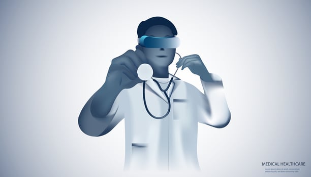 Abstract health consist doctor white with stethoscope and VR Glasses digital technology concept telemedicine online doctor modern medical technology,Treatment,medicine on hi tech future background. vector