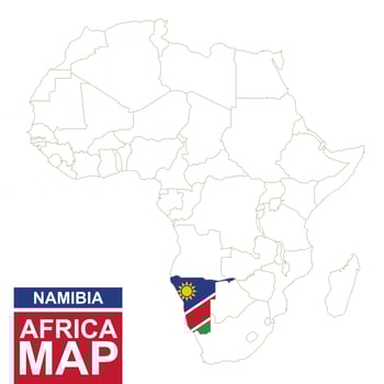 Africa contoured map with highlighted Namibia. vector