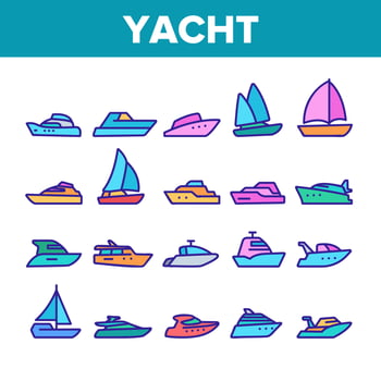 Yacht Marine Transport Collection Icons Set Vector