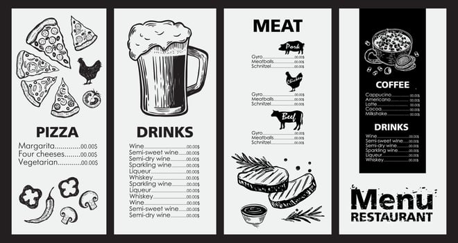 Menu template design for restaurant, sketch illustration. Vector. vector