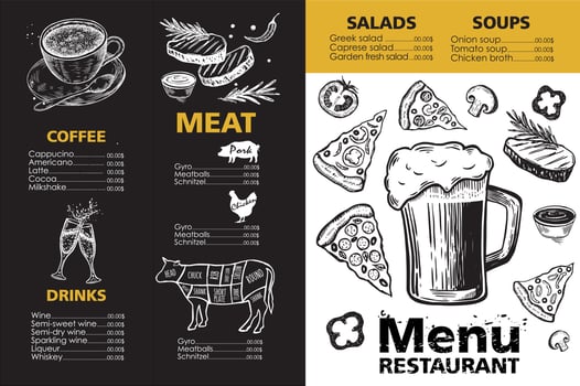 Menu template design for restaurant, sketch illustration. Vector. vector